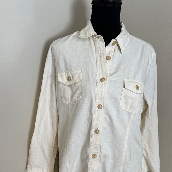 *VINEYARD VINES* Cream Long Sleeve Button-Down Dress Size Large - Picture 2 of 9